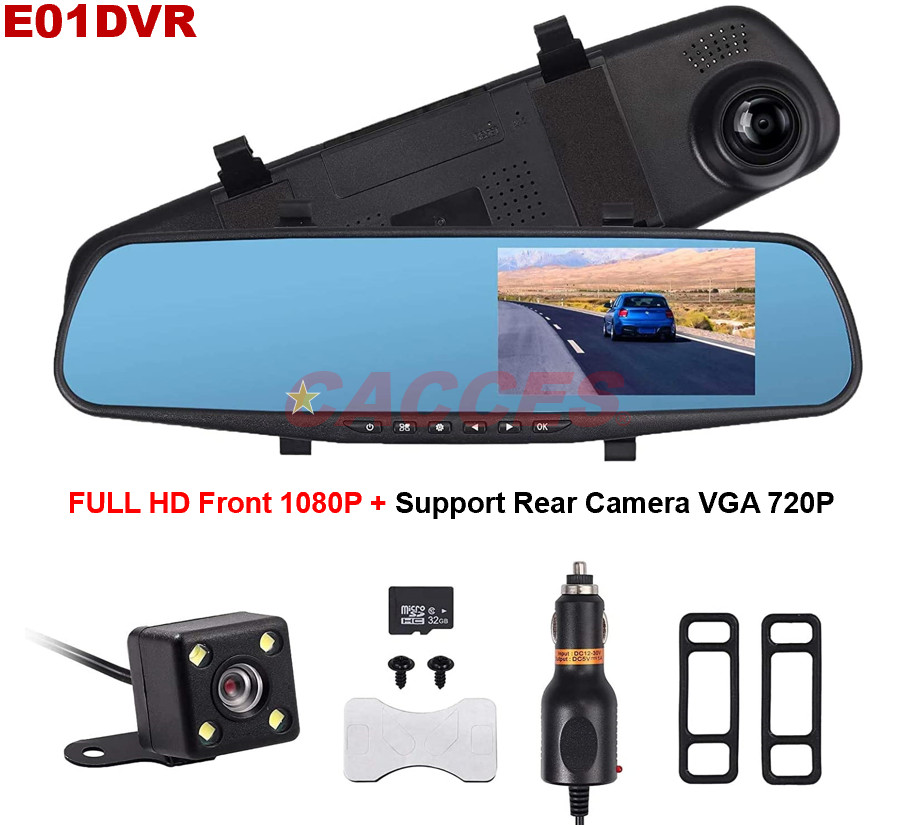 E01DVR Dual Lens Dash Cam, Mirror Camera Car Dashboard, 4.3/4.5 inches LCD Dual Lens DVR Video Recorder Rearview Monitor Screen G-Sensor Motion Detection, Loop Recording, Waterproof for Car Backup Blue Ray Anti-Glare and Dizzy 2022 Best Car Camera Seller