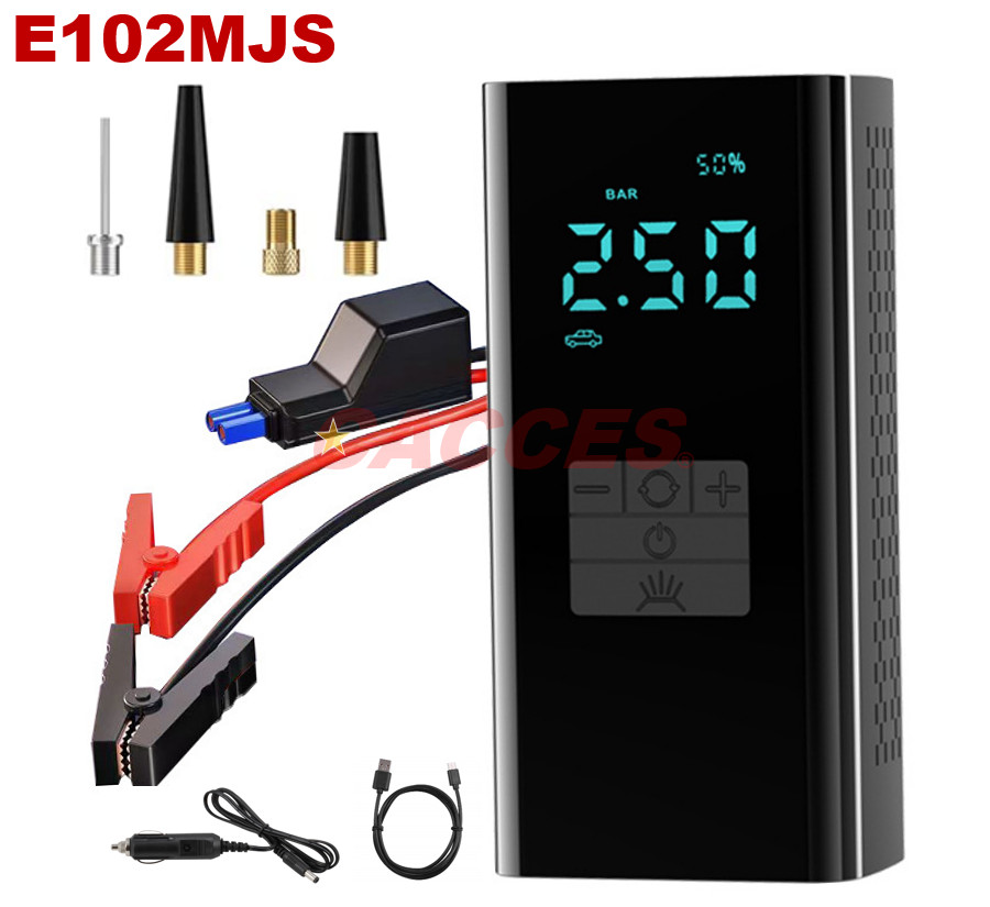 E102MJS 10000mAh 4-in-1 Air Pump Car Air Compressor 150PSI 1000A Jump Starter Booster Car Battery Starter(12V 5.5 Gas/3.5L Diesel) Dual USB,LED/SOS Flashlight,TYPE C 3M