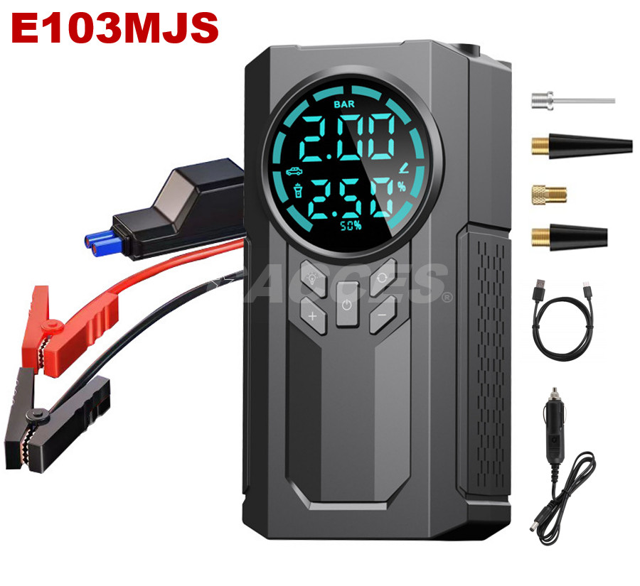 E103MJS 12V Jump Starter 30L Air Compressor, 1000A Battery Booster Fast Tire Inflator, LED Light Type-C, Cigarette Lighter Cable Included Car Jump Starter with Air Pump